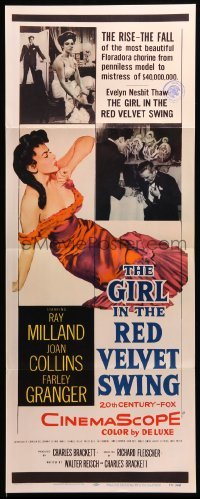 5g660 GIRL IN THE RED VELVET SWING insert '55 art of sexy Joan Collins as Evelyn Nesbitt Thaw!