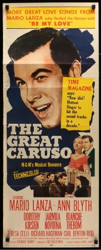 5g672 GREAT CARUSO insert '51 huge close up headshot of Mario Lanza & with pretty Ann Blyth!