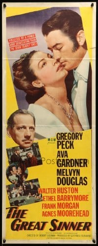 5g674 GREAT SINNER insert '49 art of compulsive gambler Gregory Peck & sexy Ava Gardner!