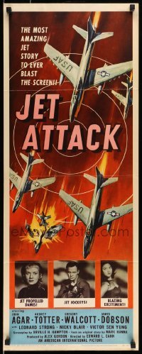 5g723 JET ATTACK insert '58 cool artwork of Korean War military fighter jets in formation!