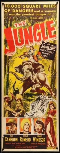 5g725 JUNGLE insert '52 cool art of Marie Windsor & Rod Cameron on elephant in India!