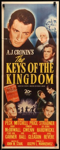 5g728 KEYS OF THE KINGDOM insert '44 Gregory Peck, Vincent Price, Thomas Mitchell, Roddy McDowall!