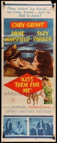 5g734 KISS THEM FOR ME insert '57 romantic art of Cary Grant & Suzy Parker + sexy Jayne Mansfield!