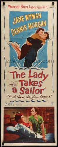 5g737 LADY TAKES A SAILOR insert '49 Michael Curtiz, Jane Wyman with boat captain Dennis Morgan!