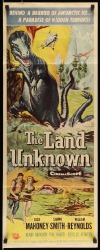 5g738 LAND UNKNOWN insert '57 a paradise of hidden terrors, great art of dinosaurs!