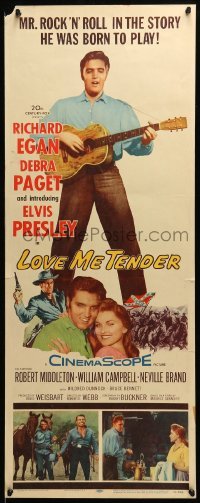 5g753 LOVE ME TENDER insert '56 1st Elvis Presley, artwork with Debra Paget & playing guitar!