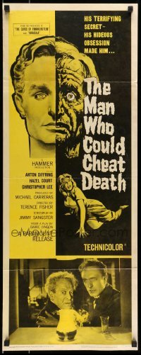 5g772 MAN WHO COULD CHEAT DEATH insert '59 Hammer horror, cool half-alive & half-dead headshot art