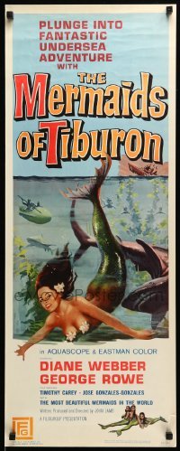 5g787 MERMAIDS OF TIBURON insert '62 art of sexy mermaid & shark, plunge into undersea adventure!