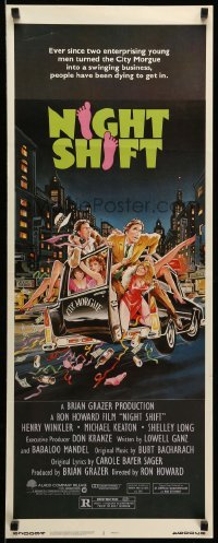 5g813 NIGHT SHIFT insert '82 Michael Keaton, Henry Winkler, hearse art by Mike Hobson!