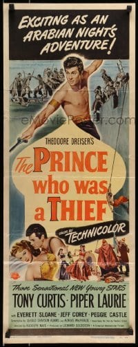 5g833 PRINCE WHO WAS A THIEF insert '51 romantic art of Tony Curtis & pretty Piper Laurie!