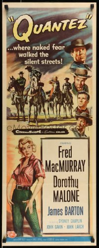 5g836 QUANTEZ insert '57 artwork of Fred MacMurray & sexy Dorothy Malone with torn shirt!
