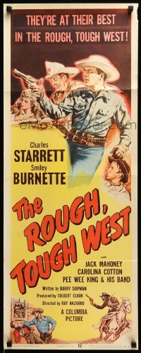 5g853 ROUGH TOUGH WEST insert '52 western art of Starrett as the Durango Kid & firefighter Smiley!