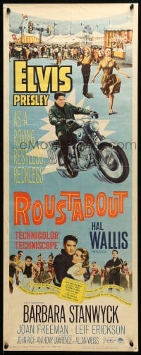 5g854 ROUSTABOUT insert '64 roving, restless, reckless Elvis Presley on motorcycle with guitar!