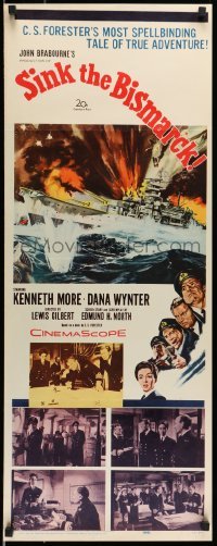 5g878 SINK THE BISMARCK insert '60 Kenneth More, great WWII clash of battleships art!
