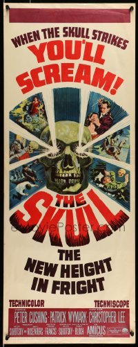 5g880 SKULL insert '65 Peter Cushing, Christopher Lee, cool horror artwork of creepy skull!
