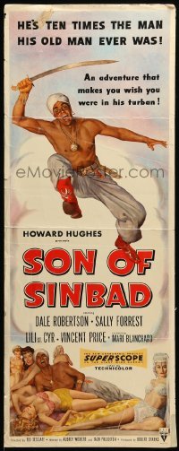 5g891 SON OF SINBAD insert '55 Howard Hughes, great art with super sexy harem women!