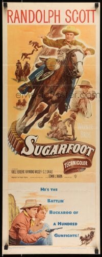 5g910 SUGARFOOT insert '51 cool full-length artwork of cowboy Randolph Scott on horseback!