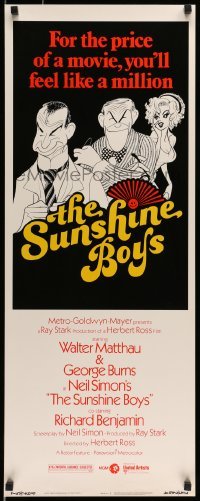 5g911 SUNSHINE BOYS insert '75 Al Hirschfeld art of George Burns, Walter Matthau & Lee Meredith!