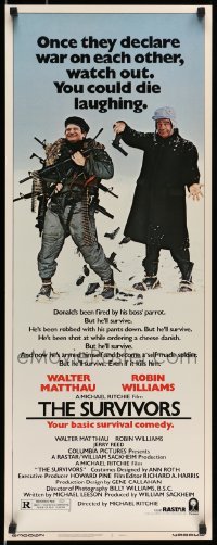 5g913 SURVIVORS insert '83 wacky image of Walter Matthau & Robin Williams loaded down with guns!