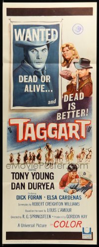5g919 TAGGART insert '64 Tony Young, Dan Duryea, Louis L'Amour, cool wanted poster art!