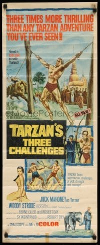 5g926 TARZAN'S THREE CHALLENGES insert '63 Edgar Rice Burroughs, artwork of bound Jock Mahoney!