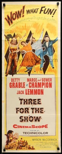 5g939 THREE FOR THE SHOW insert '54 Betty Grable, Jack Lemmon, Marge & Gower Champion!