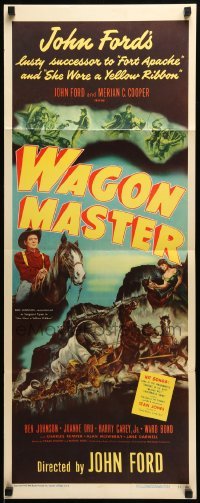 5g963 WAGON MASTER insert '50 John Ford, Ben Johnson, cool artwork of wagon train!