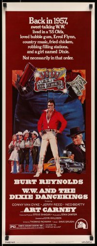 5g962 W.W. & THE DIXIE DANCEKINGS insert '75 art of Burt Reynolds as '50s country hoodlum!