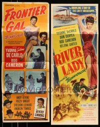 5h054 LOT OF 2 FOLDED SEXY YVONNE DE CARLO INSERTS FROM UNIVERSAL WESTERN MOVIES '40s great!