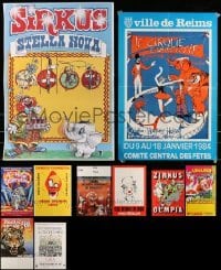 5h453 LOT OF 10 FORMERLY FOLDED NON-U.S. CIRCUS POSTERS '80s-90s great art of clowns & animals!