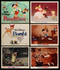 5h207 LOT OF 6 DISNEY ANIMATION RE-RELEASE LOBBY CARDS R70s-R80s Pinocchio, Fantasia, Snow White!