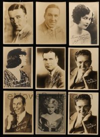 5h239 LOT OF 9 5x7 FAN PHOTOS WITH FACSIMILE AUTOGRAPHS '20s-30s portraits of Hollywood stars!