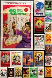 5h093 LOT OF 54 FOLDED KUNG FU ONE-SHEETS '60s-80s great images from martial arts movies!