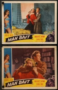 5j955 MAN BAIT 2 LCs '52 both with Peter Reynolds grabbing sexiest Marguerite Chapman!