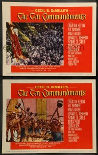 5j986 TEN COMMANDMENTS 2 LCs '56 directed by Cecil B. DeMille, Charlton Heston, slaves!