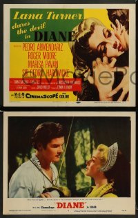 5j129 DIANE 8 LCs '56 sexiest Lana Turner in title role, young Roger Moore, Pedro Armendariz!