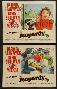5j790 JEOPARDY 4 LCs '53 Barbara Stanwyck, Ralph Meeker, Barry Sullivan, John Sturges film noir!