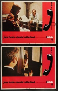 5j546 KLUTE 7 int'l LCs '71 Donald Sutherland & call girl Jane Fonda, dangling telephone art border