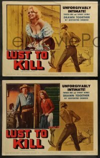 5j277 LUST TO KILL 8 LCs '59 Toller border art of sexy bad girl pulling a gun on cowboy!