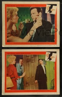 5j798 MAN WITH THE GOLDEN ARM 4 LCs '56 Arnold Stang, Eleanor Parker, Frank Sinatra, Saul Bass art!