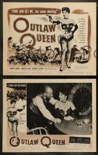 5j341 OUTLAW QUEEN 8 LCs '57 sexy Andrea King pointing gun & band leader Harry James as cowboy!