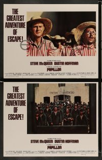 5j346 PAPILLON 8 LCs '73 Steve McQueen & Dustin Hoffman escape Devil's Island!