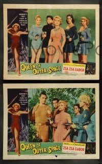 5j564 QUEEN OF OUTER SPACE 7 LCs '58 sexy Zsa Zsa Gabor & Laurie Mitchell, beauties of planet Venus