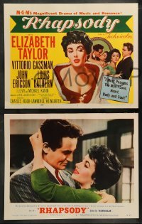 5j385 RHAPSODY 8 LCs '54 Elizabeth Taylor, John Ericson, Vittorio Gassman, sexy Barbara Bates!