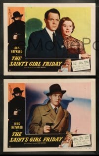 5j397 SAINT'S GIRL FRIDAY 8 LCs '54 best close up of Louis Hayward in trench coat pointing gun!