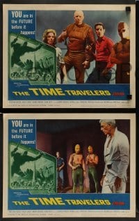5j450 TIME TRAVELERS 8 LCs '64 science fiction with cool Reynold Brown border art!