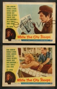 5j489 WHILE THE CITY SLEEPS 8 LCs '56 Fritz Lang, Andrews, Fleming, Duff, John Barrymore Jr.!