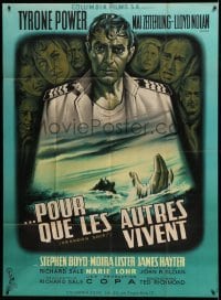 5k575 ABANDON SHIP French 1p '57 wonderful different art of Tyrone Power & cast by Jean Mascii!