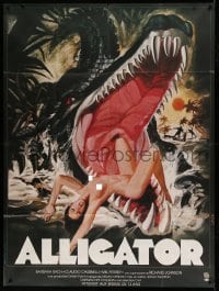 5k584 ALLIGATORS French 1p '79 Landi art of sexy naked woman in enormous alligator's mouth!