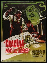 5k691 DRACULA PRINCE OF DARKNESS French 1p R70s art of vampire Christopher Lee + man driving stake!